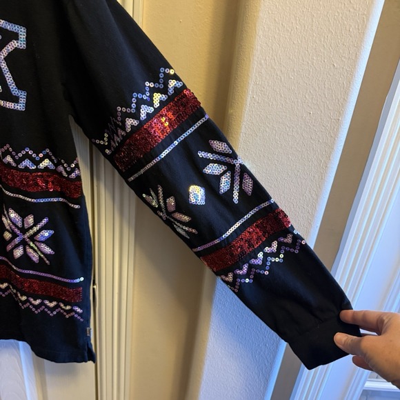 Victoria's Secret PINK Sz. Small Black Sequin Long Sleeve Christmas Shirt Bling - Picture 5 of 5
